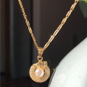 PPJ 610 Gold Necklace w/ Chinese Freshwater Pearl & 1/2 CT Diamond Chips